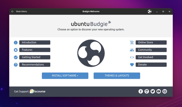 This image shows Budgie Welcome main screen